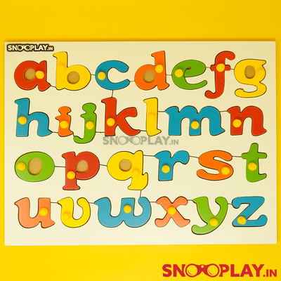 Colorful Wooden English Alphabet Puzzle Set For Kids (Liftout Pieces With Knobs)