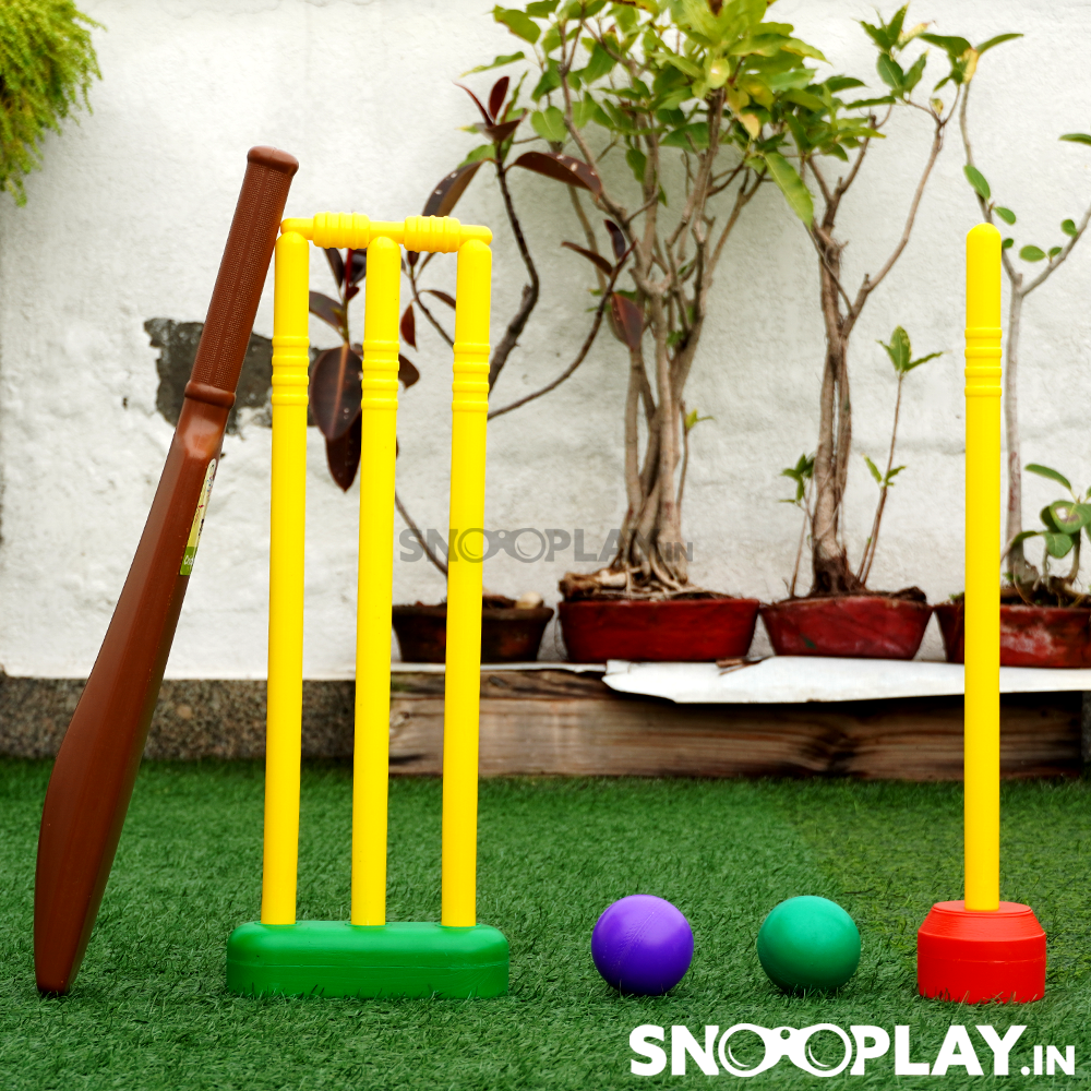 Cricket Set for Kids (1 Bat, 1 Ball, 4 Wickets, 2 Bails, 2 Stands)