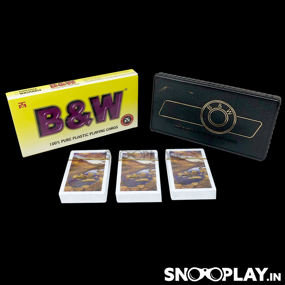 B&W 3 Deck in 1 100% Plastic Cards, Durable & Washable Playing cards WIth Hard Cover Holder