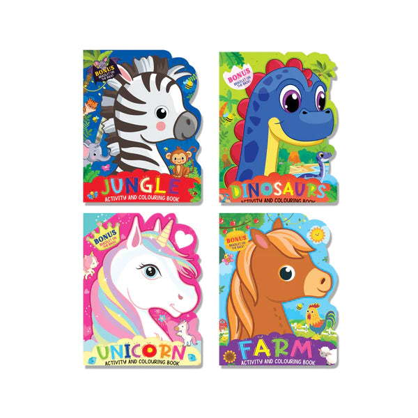 Die-cut Activity and Colouring Books Pack- A Pack of 4 Books : Children Interactive & Activity Book