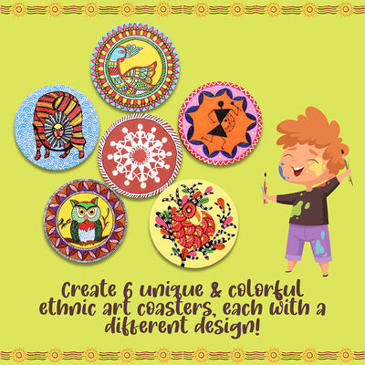 Ethnic Art Coasters Painting Kit for Boys and Girls, Traditional Kit