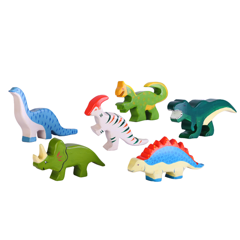 6 Wooden Dinosaurs and 3 Trees Set - B