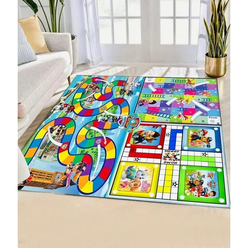 Paw Pets Cartoons Printed Jumbo 3 in 1 Ludo, Snake & Ladder and Town Game with Dice & Tokens, Reversible Anti-Skid