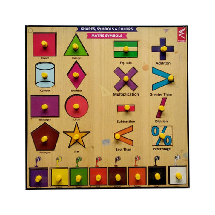 Wooden Shapes and Symbols Learning Knob Educational tray -Economy (25 Pieces)