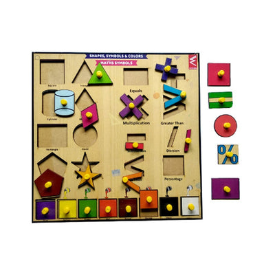 Wooden Shapes and Symbols Learning Knob Educational tray -Economy (25 Pieces)