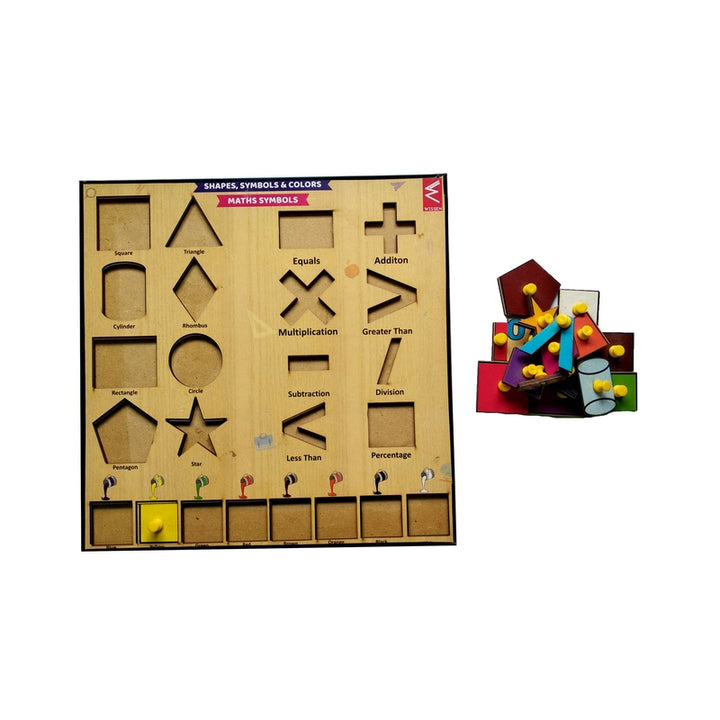 Wooden Shapes and Symbols Learning Knob Educational tray -Economy (25 Pieces)