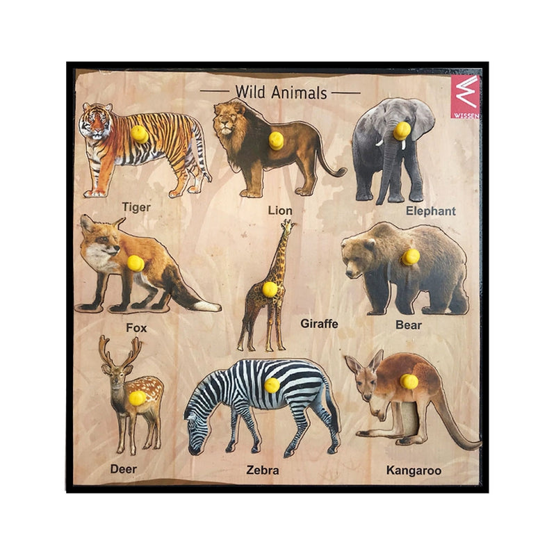 Wooden Wild Animals Learning Knob Educational tray -Economy (10 Pieces)