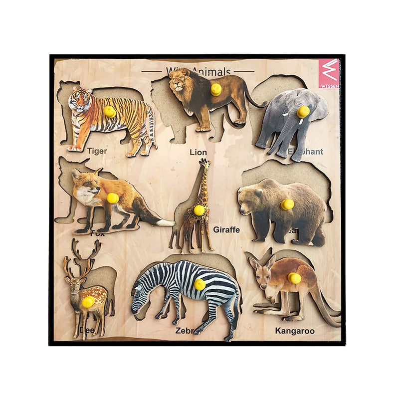 Wooden Wild Animals Learning Knob Educational tray -Economy (10 Pieces)