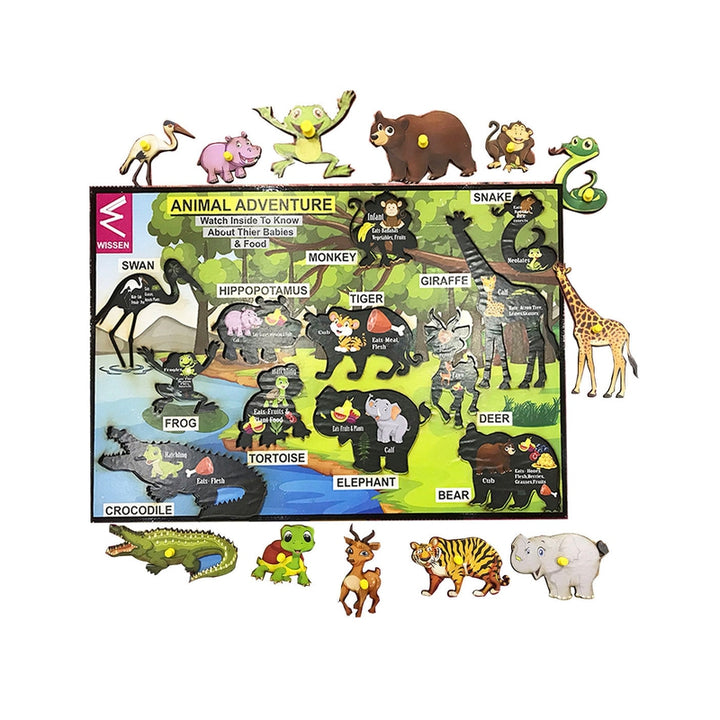 Wooden Educational Jungle theme Animal Learning Educational Knob Tray