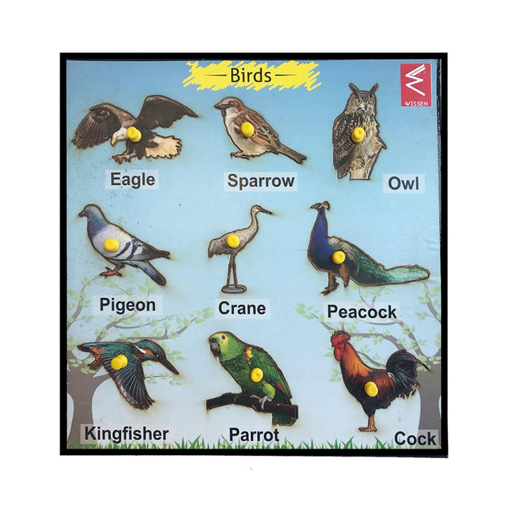 Wooden Birds Learning Educational Knob and Peg Puzzle - 9 Pieces