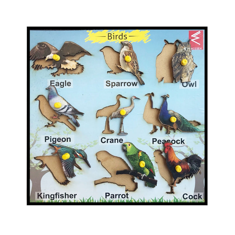 Wooden Birds Learning Educational Knob and Peg Puzzle - 9 Pieces