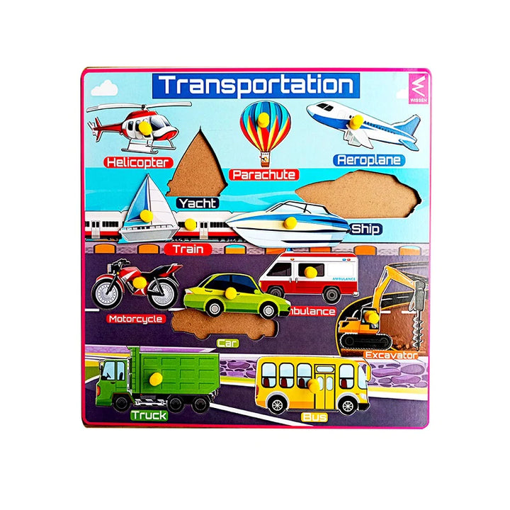 Wooden Transportation Learning Educational Knob Tray