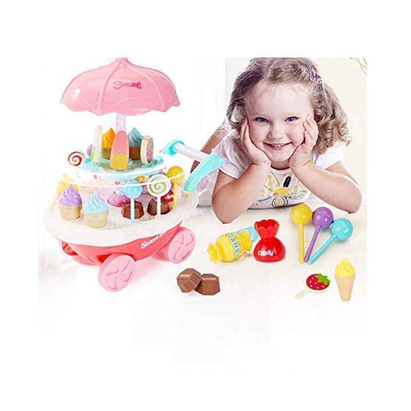 Ice Cream Toy Cart Play Set with Music & Light 30 Pieces - Multicolor