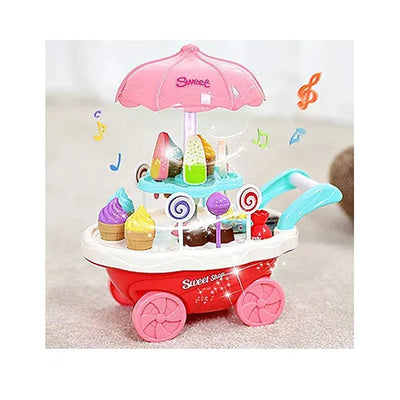 Ice Cream Toy Cart Play Set with Music & Light 30 Pieces - Multicolor