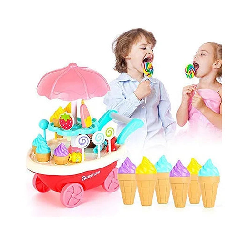 Ice Cream Toy Cart Play Set with Music & Light 30 Pieces - Multicolor