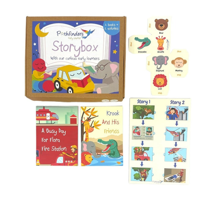 Transport + Animal Story Box (2 Story Books on Fire Station & Friendship + 2 Follow-up Activities)