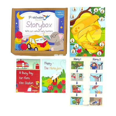 Insects + Transport Story Box (2 Story Books on Honeybees and Fire Station + 2 Follow-up Activities)