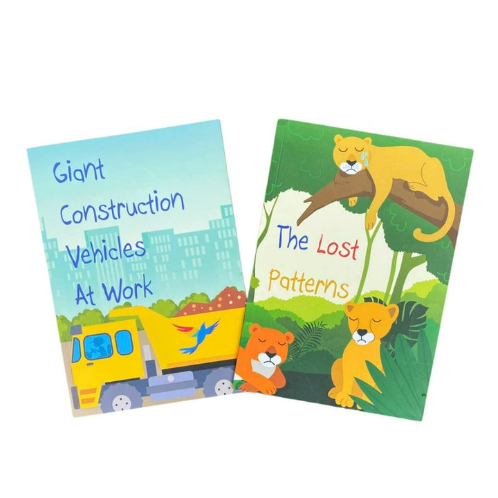 Transport + Animals Story Box ( 2 Story Books on Construction Vehicles and Animal Patterns + 2 Follow-up Activities )