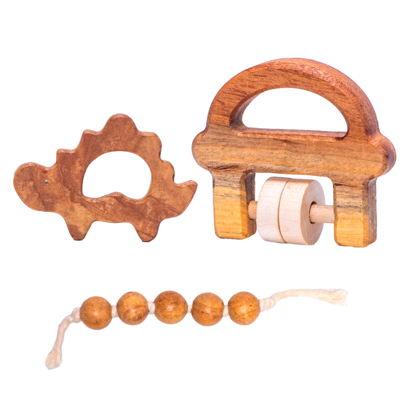 Montessori Set 3 (Holding Rattle, Neem Teether(Stego), Grasping Beads)