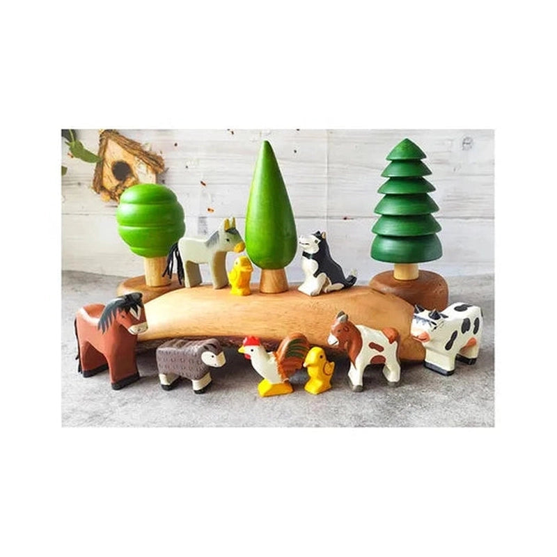 Wooden Farm Animals & 3 Trees Combo - A