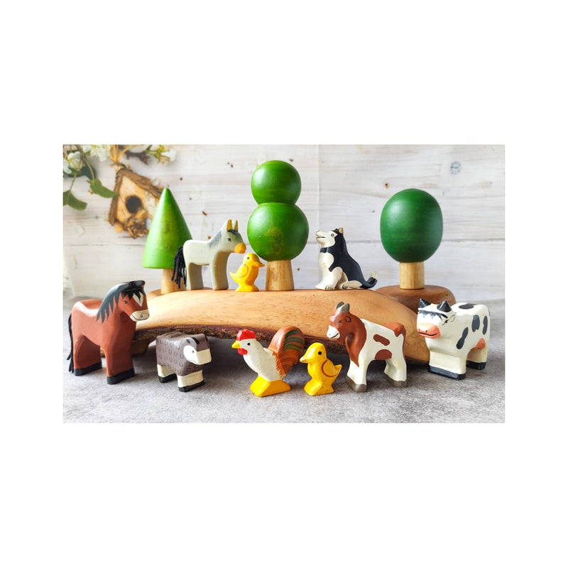 Wooden Farm Animals & 3 Trees Combo - B