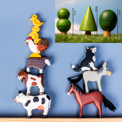 Wooden Farm Animals & 3 Trees Combo - B