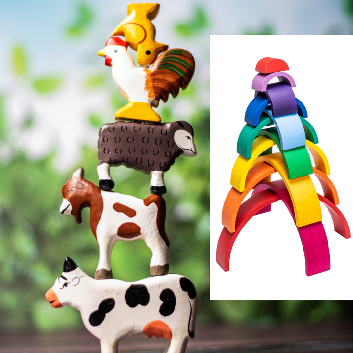 Wooden Farm Animals & 12 Piece Stacker Set (1-4 Years)