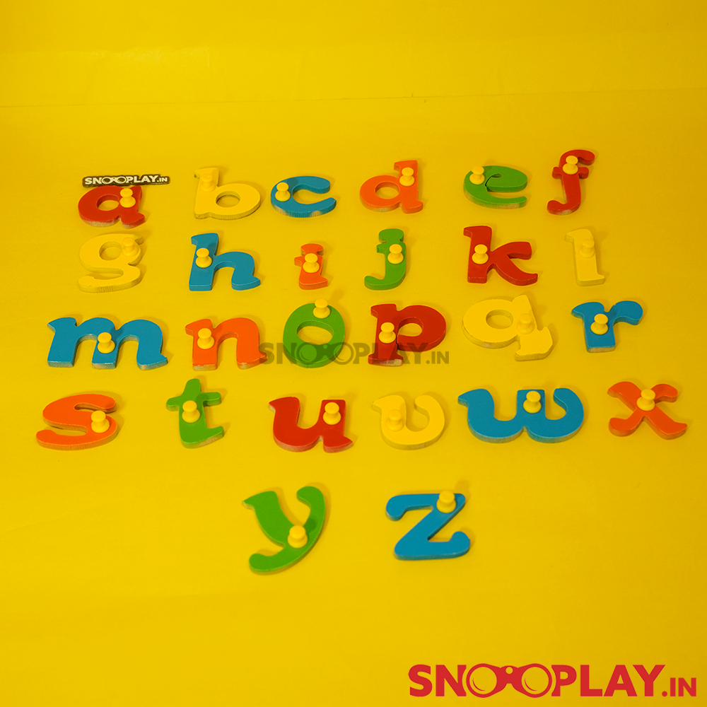 Colorful Wooden English Alphabet Puzzle Set For Kids (Liftout Pieces With Knobs)