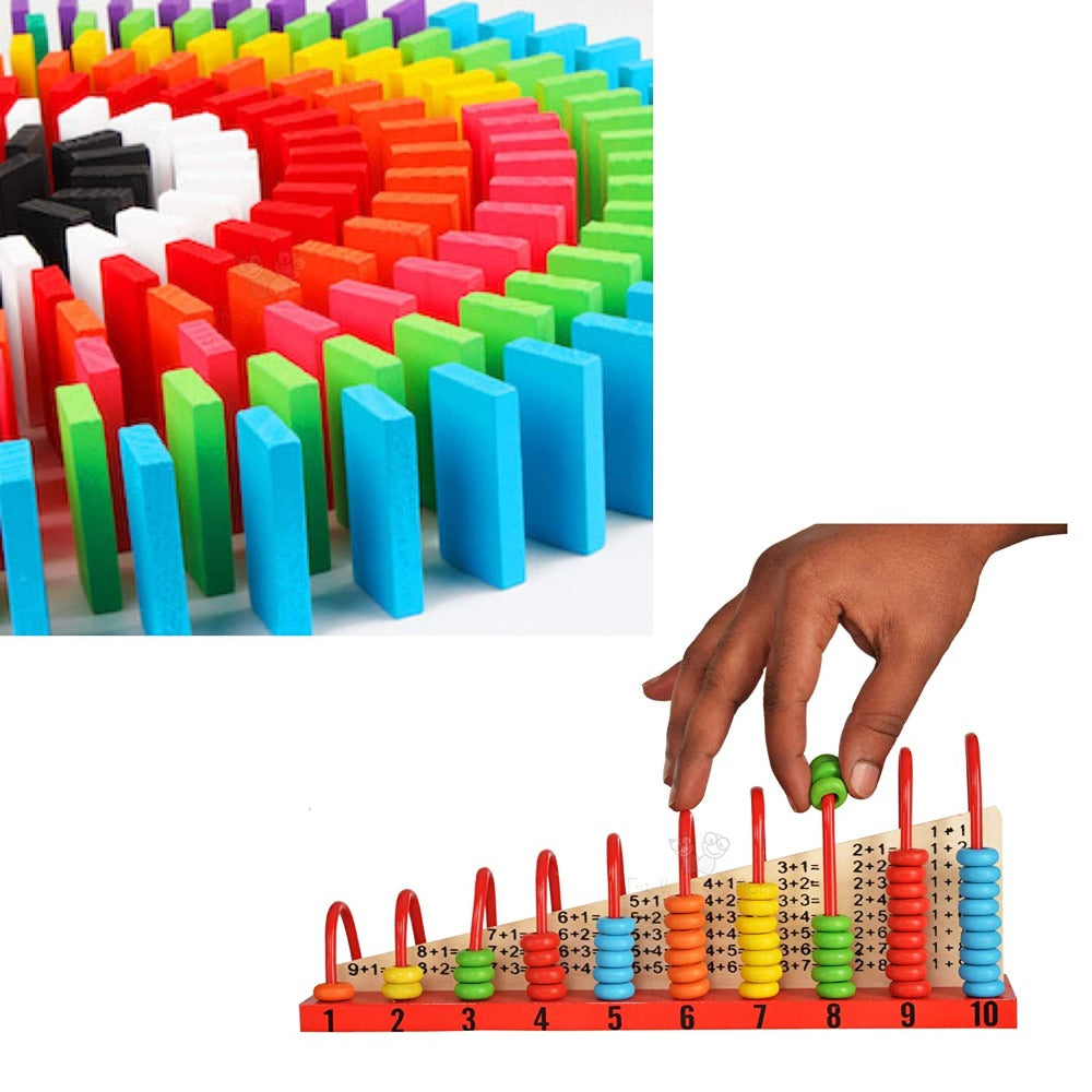 Calculation Shelf + 100 Pieces Dominoes Blocks Set (Combo) for Children