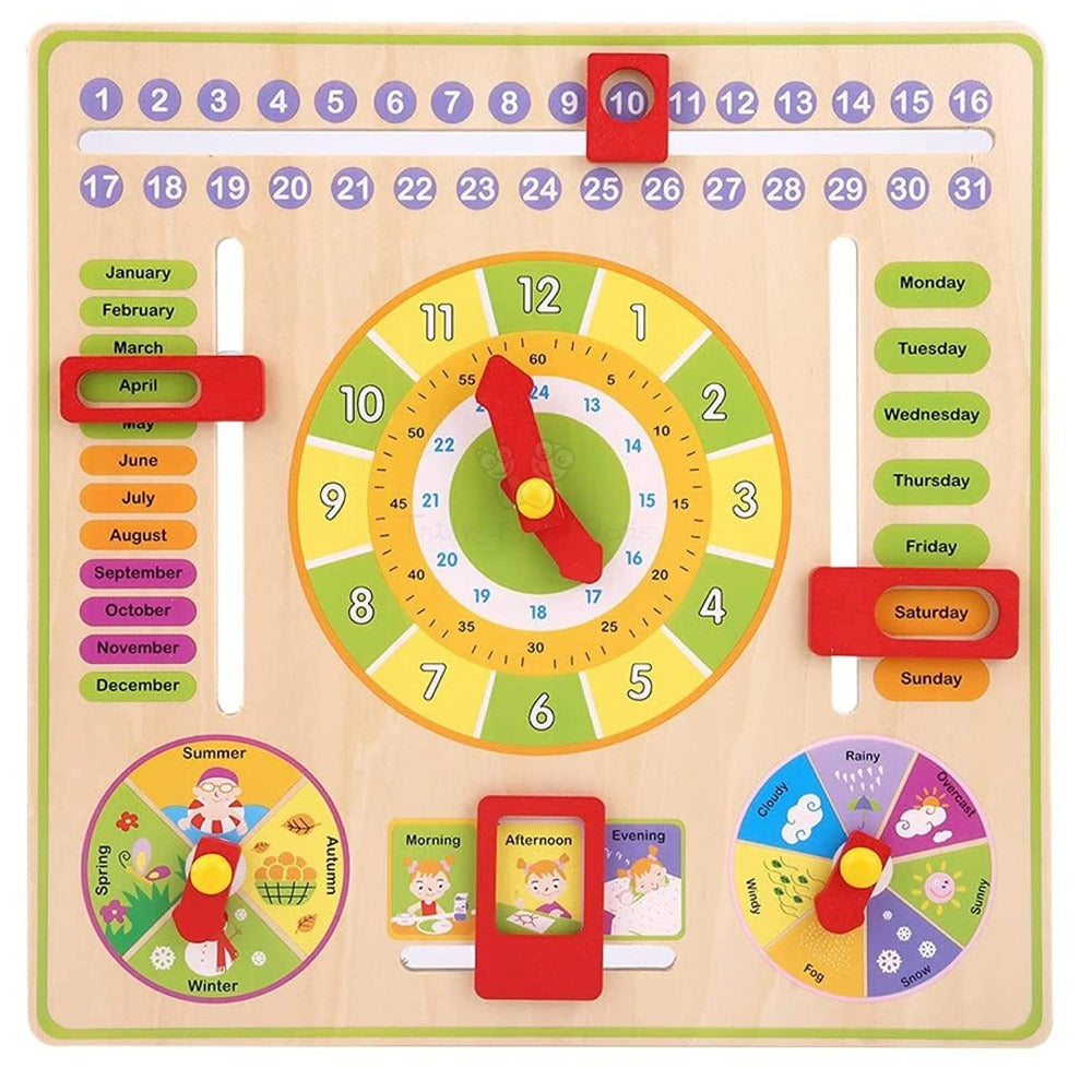 Wooden Calendar Toy Clock with Slider Board Game For Children