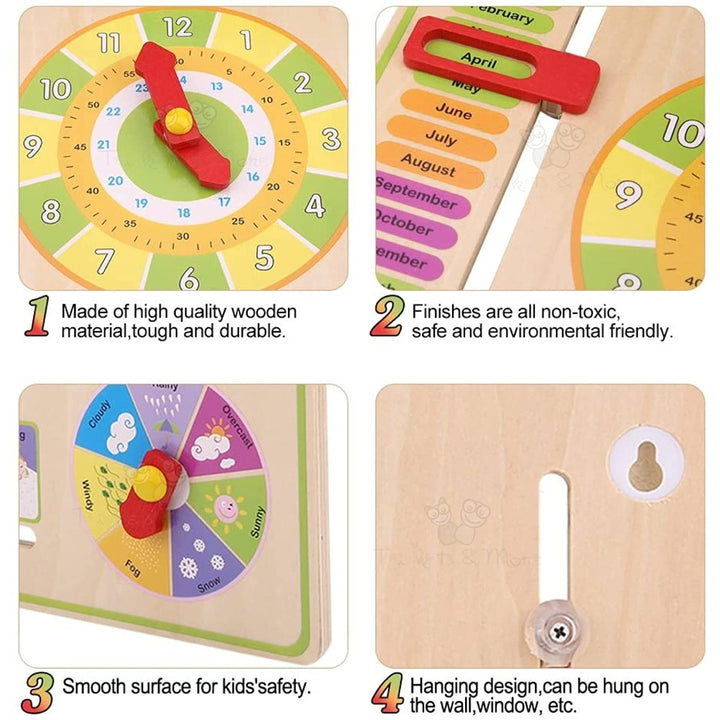 Wooden Calendar Toy Clock with Slider Board Game (3-6 Years)