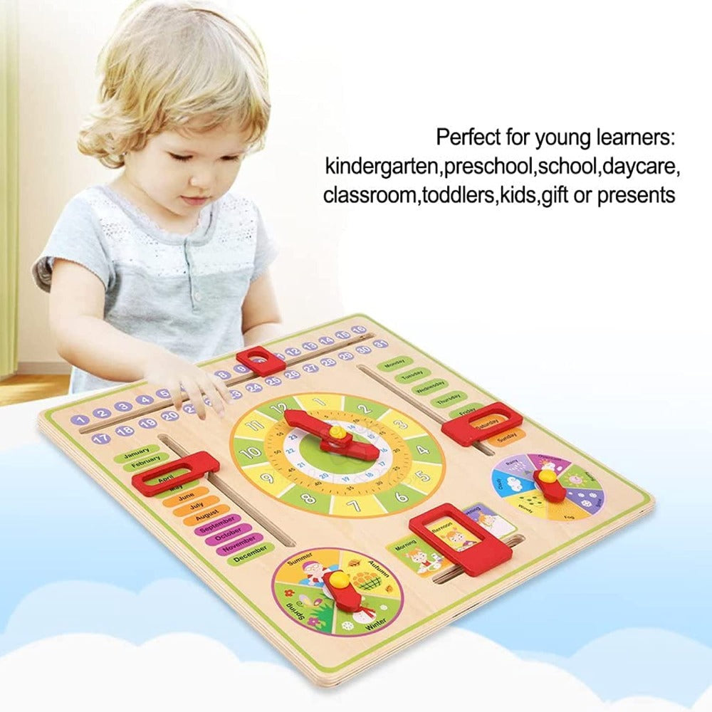 Wooden Calendar Toy Clock with Slider Board Game For Children