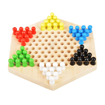 Wooden Chinese Checkers Hexagon Board with Wooden Marbles Board Games For Children