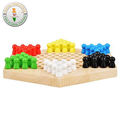 Wooden Chinese Checkers Hexagon Board with Wooden Marbles Board Games For Children