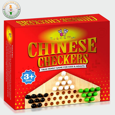 Wooden Chinese Checkers Hexagon Board with Wooden Marbles Board Games For Children