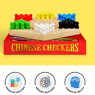 Wooden Chinese Checkers Hexagon Board with Wooden Marbles Board Games For Children