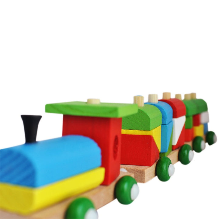 Shape Sorter Train (36 Pieces) Geometric Shapes Wooden Puzzle Stacking Toy