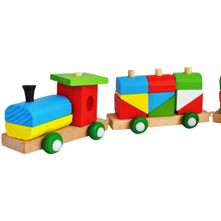 Shape Sorter Train (36 Pieces) Geometric Shapes Wooden Puzzle Stacking Toy