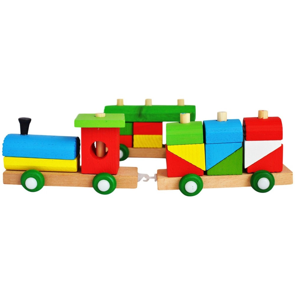 Shape Sorter Train (36 Pieces) Geometric Shapes Wooden Puzzle Stacking Toy