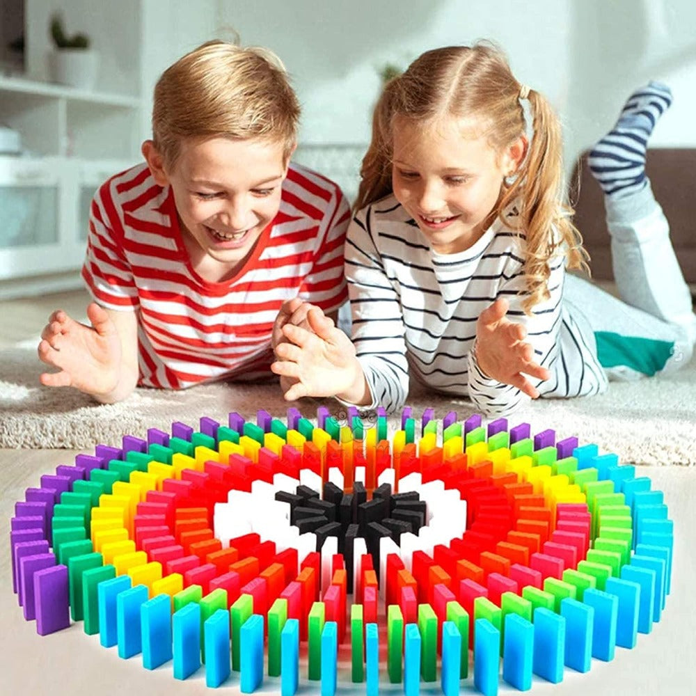 Dominoes Blocks Set 12 Colours Wooden Toy Building and Stacking Counting Adding Subtracting Multiplication Indoor Game (240 PCs)