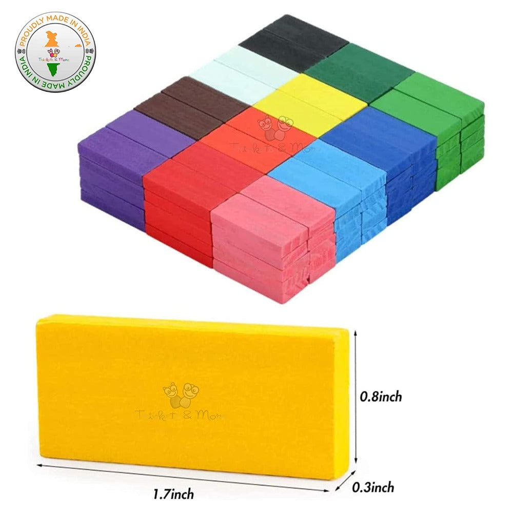 Dominoes Blocks Set 12 Colours Wooden Toy Building and Stacking Counting Adding Subtracting Multiplication Indoor Game (240 PCs)