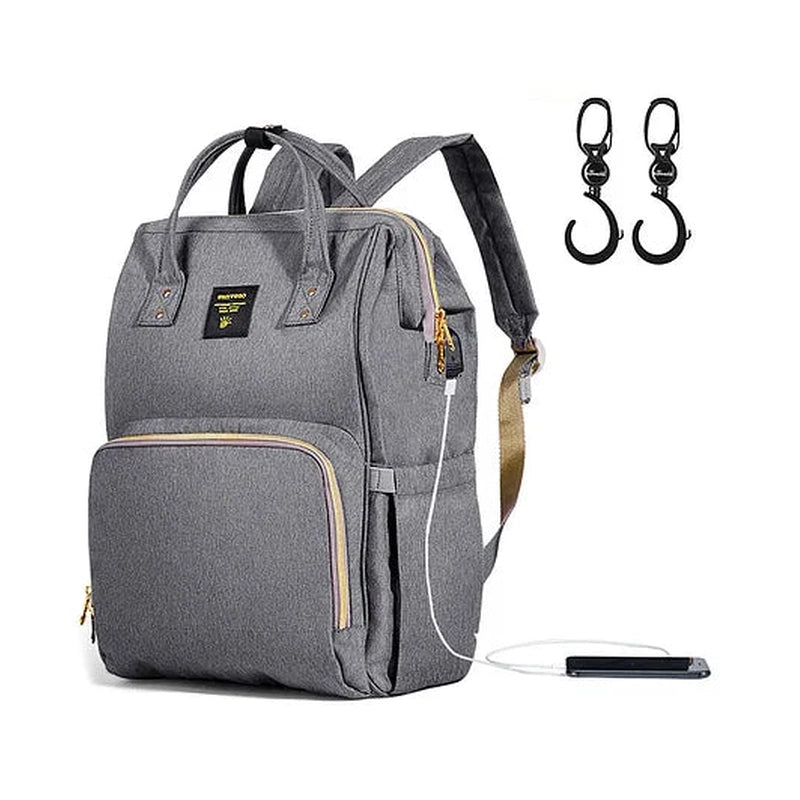 Diaper Bag - XL - Grey with Stroller Hooks