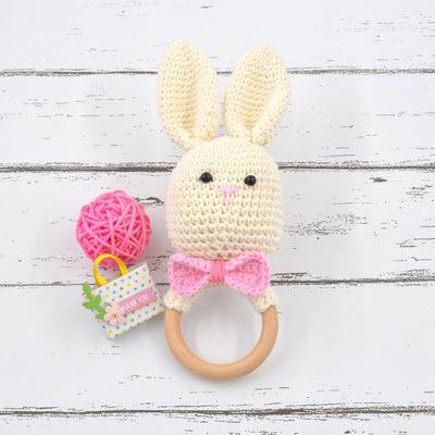 Crochet Rabbit Rattle Cum Soft Toys - Cream