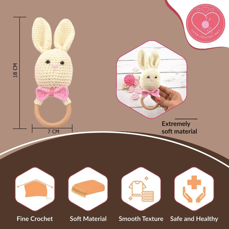 Crochet Rabbit Rattle Cum Soft Toys - Cream