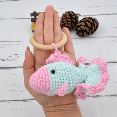 Crochet Fish Rattle Cum Soft Toys - Pink