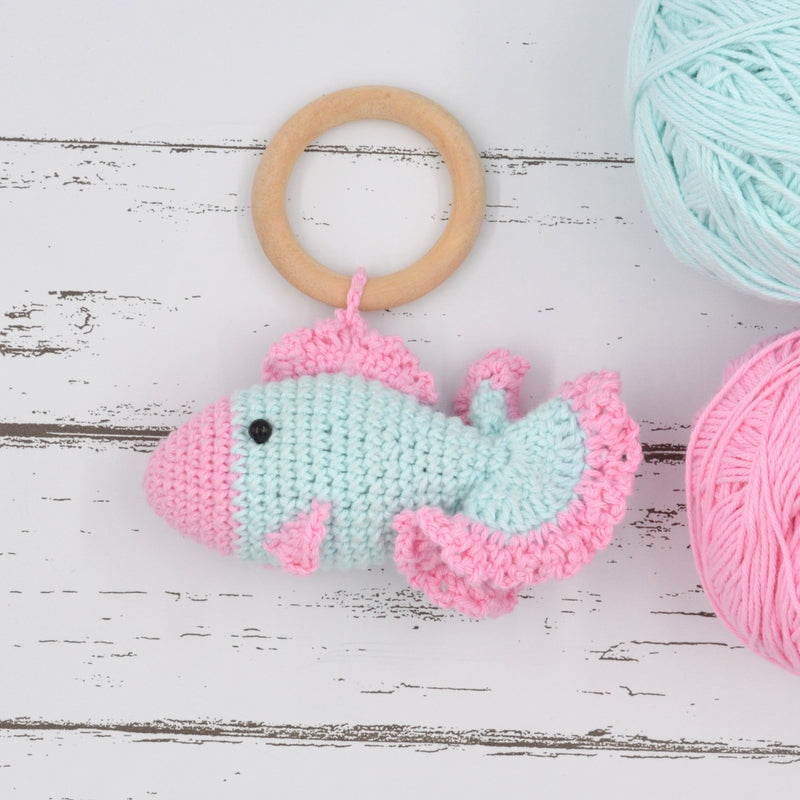 Crochet Fish Rattle Cum Soft Toys - Pink