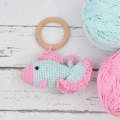 Crochet Fish Rattle Cum Soft Toys - Pink