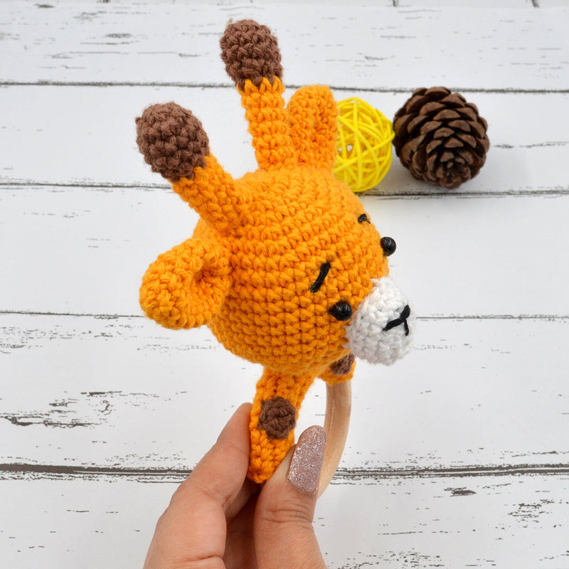 Beech Wood Ring Giraffe Rattle Cum Soft Toys- Yellow