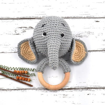 Amigurumi Elephant Rattle Cum Soft Toys - Grey