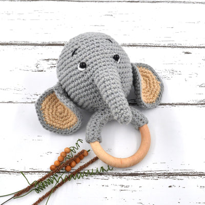 Amigurumi Elephant Rattle Cum Soft Toys - Grey
